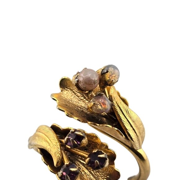 Vintage Rhinestone Leaf Adjustable Ring (A9032) - Picture 2 of 6